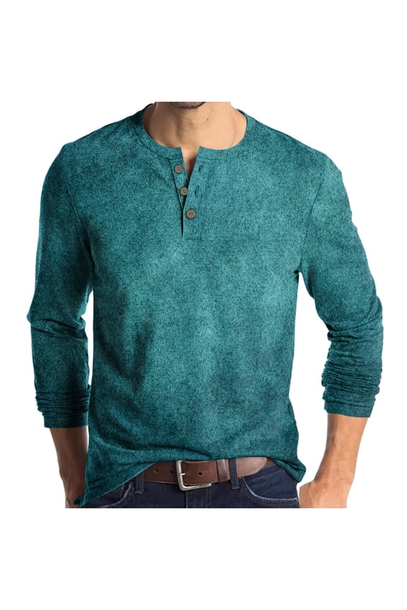 Men's Long Sleeve Henley Shirts Cotton T-Shirts Casual Pullover Shirt Soft Stretch Basic Tees Tops Turquoise XXL