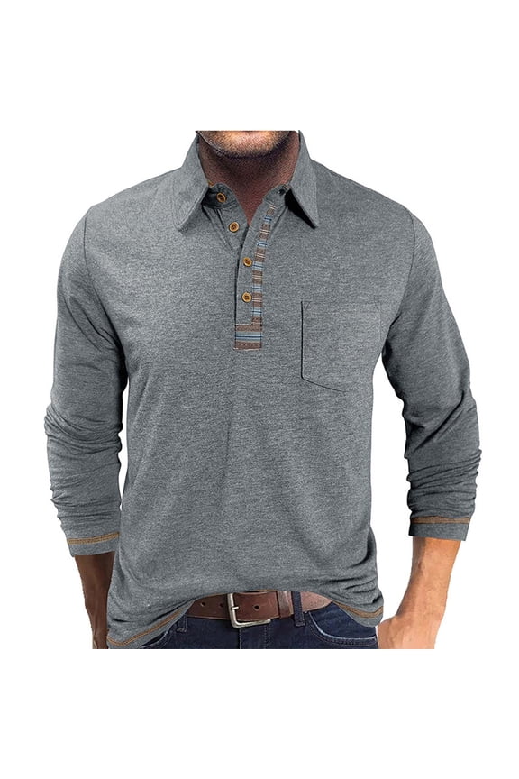 Men's Long Sleeve Henley Shirts Fshion Classic Basic Cotton Tee with Front Placket Lightweight 5 Button Work Shirt