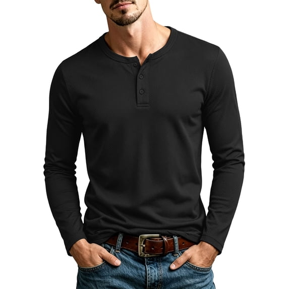 Men's Long Sleeve Henley Shirts Lightweight 3-Button Fashion Casual T-Shirts Quick Dry Soft Basic Pullover Tops