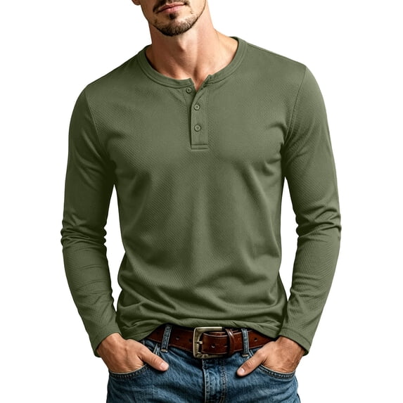 Men's Long Sleeve Henley Shirts Lightweight 3-Button Fashion Casual T-Shirts Quick Dry Soft Basic Pullover Tops