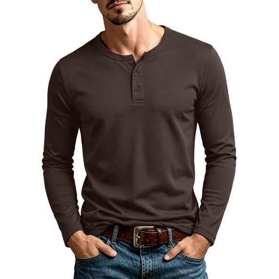 Men's Long Sleeve Henley Shirts Lightweight 3-Button Fashion Casual T-Shirts Quick Dry Soft Basic Pullover Tops