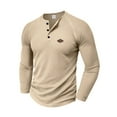 thumbnail image 1 of Men's Long Sleeve Henley Shirts Texture Button Vintage Pullover Casual Waffle Solid Color Blouse, 1 of 7