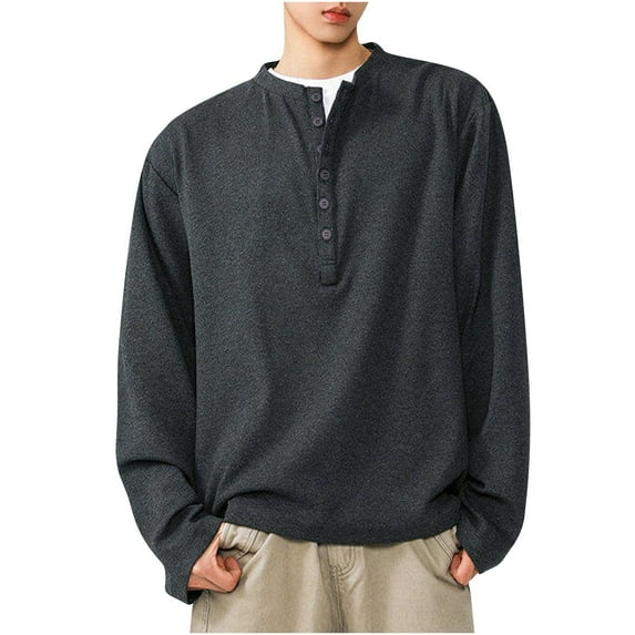 Men's Long Sleeve Henley Solid Color Button Down T-Shirt Casual Soft Lightweight Pullover