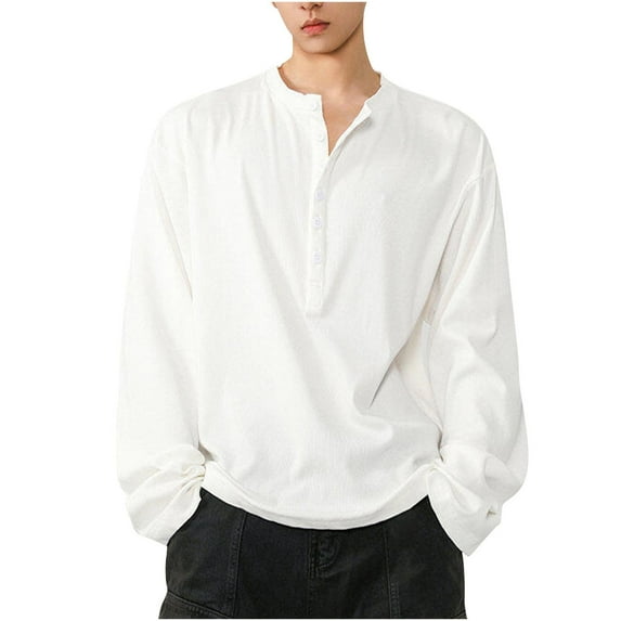 Men's Long Sleeve Henley Solid Color Button Down T-Shirt Casual Soft Lightweight Pullover