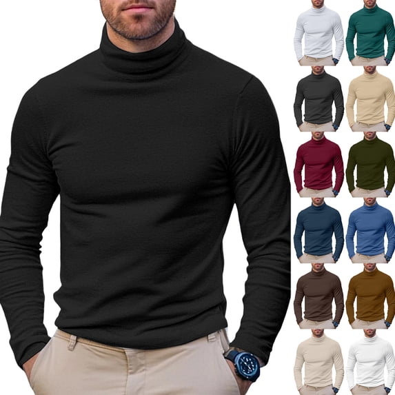 Men's Long Sleeve High Neck Base Layer Top, Solid Color Pullover for Fall Winter, Layering Under Jackets and Indoor Comfort,White,3XL