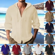 Men s Long Sleeve Hooded Button Cardigan Jacket Solid Color Casual Spring Fall Shirt