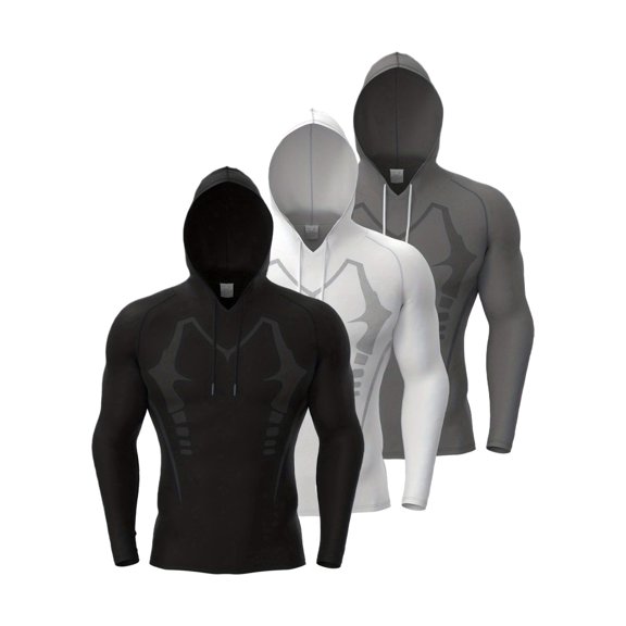 Men's Long Sleeve Hooded Jacket 3-Piece Set for Running & Fitness