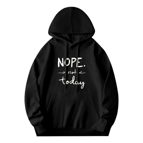 Men's Long Sleeve Hooded Pullover Sweatshirt - Black with ' not today ' Print & Arrows Relaxed Fit Front Pockets