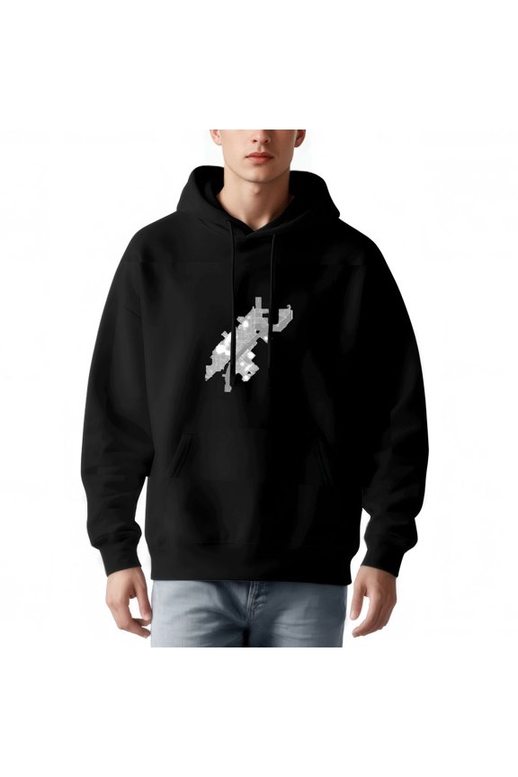 Men's Long Sleeve Hooded Pullover Sweatshirt - Pixelated Futuristic Design Relaxed Fit Front Pocket Stylish Sci - Fi Theme
