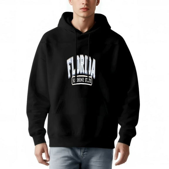 Men's Long Sleeve Hooded Pullover Sweatshirt - Sunshine State Graphic Relaxed Fit Soft Fabric Front Pocket Casual Wear