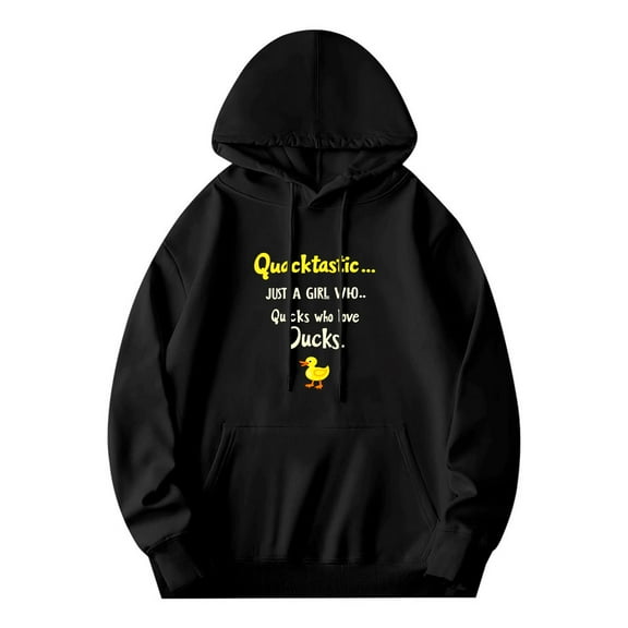 Men's Long Sleeve Hooded Pullover Sweatshirt with Pockets - Quacktastic Design Fun Duck Illustration Relaxed Fit Perfect for Casual Wear