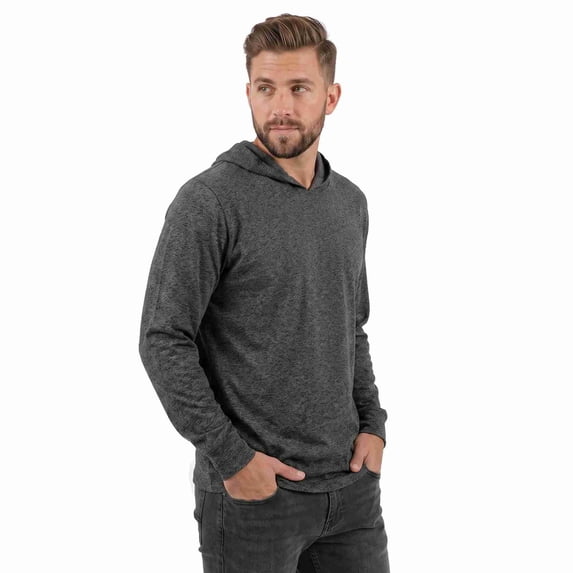 Men's Long Sleeve Hooded Ribbed Cuff Solid Tee/T-Shirt , Charcoal Gray L, 1 Pack