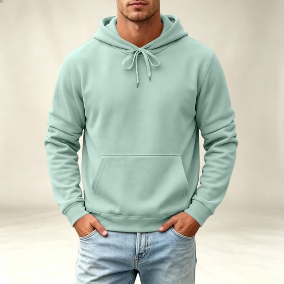 Men's Long Sleeve Hooded Sweatshirt Pullover Top with Drawstring Relaxed Fit Soft Polar Casual Streetwear Lightweight Warm Thermal for Fall Winter Daily Wear Fashion Mint Green XXL
