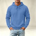 thumbnail image 1 of Men's Long Sleeve Hooded Sweatshirt Pullover Top with Drawstring Relaxed Fit Soft Polar Casual Streetwear Lightweight Warm Thermal for Fall Winter Daily Wear Fashion Blue XXL, 1 of 5