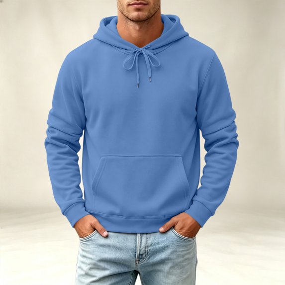 Men's Long Sleeve Hooded Sweatshirt Pullover Top with Drawstring Relaxed Fit Soft Polar Casual Streetwear Lightweight Warm Thermal for Fall Winter Daily Wear Fashion Blue XXL