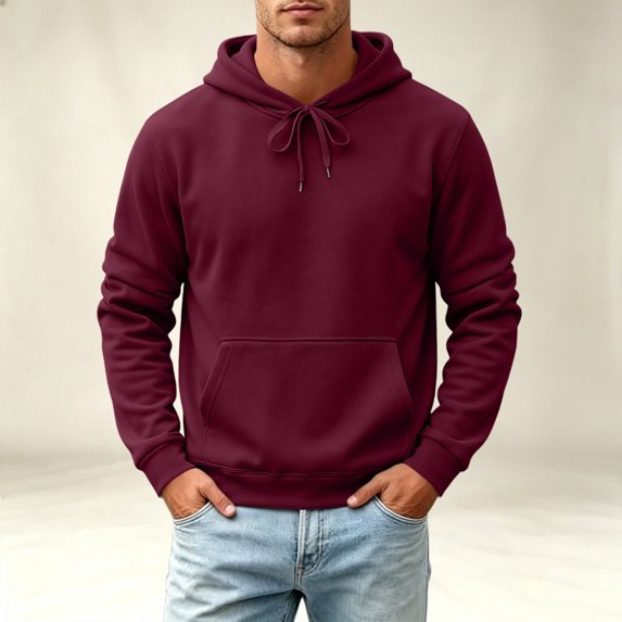 Men's Long Sleeve Hooded Sweatshirt Pullover Top with Drawstring Relaxed Fit Soft Polar Casual Streetwear Lightweight Warm Thermal for Fall Winter Daily Wear Fashion Wine XXL