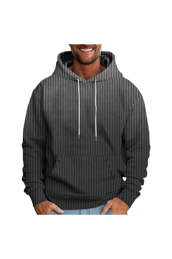 Men's Long Sleeve Hoodie Casual Drawstring Gradient Color Hooded T-Shirts Spring Striped Outdoor Athletic Shirts Plus Size