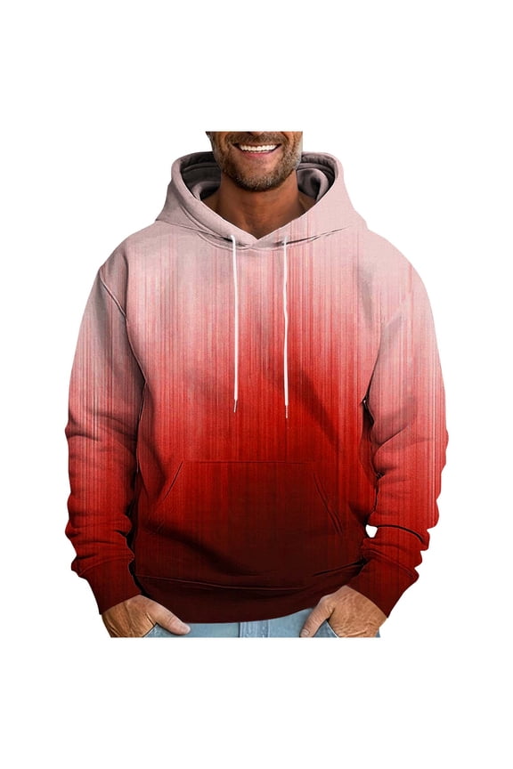 Men's Long Sleeve Hoodie Casual Gradient Color Drawstring Hooded T-Shirts Spring Athletic Jogging Pullover Tops with Pocket