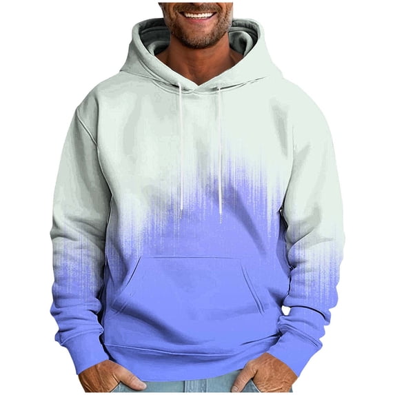 Men's Long Sleeve Hoodie Casual Gradient Color Drawstring Hooded T-Shirts Spring Athletic Jogging Pullover Tops with Pocket