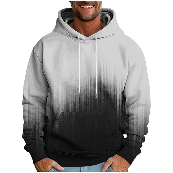 Men's Long Sleeve Hoodie Casual Gradient Color Drawstring Hooded T-Shirts Spring Athletic Jogging Pullover Tops with Pocket