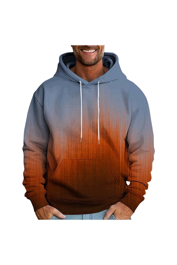 Men's Long Sleeve Hoodie Casual Gradient Color Drawstring Hooded T-Shirts Spring Athletic Jogging Pullover Tops with Pocket