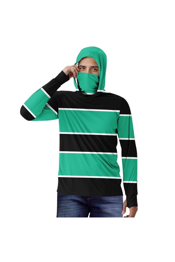 Men's Long Sleeve Hoodie Casual Striped Color Block Hooded T-Shirts Summer Spring Outdoor Sun Protection Hooded Shirts Big & Tall for Fishing