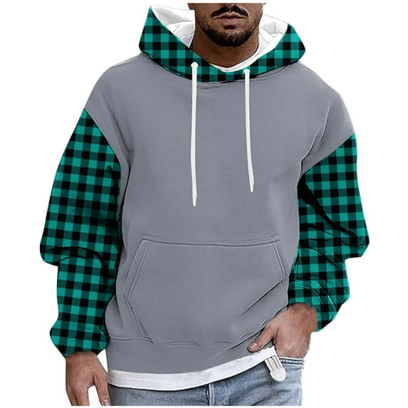 Men's Long Sleeve Hoodie Drawstring Hooded Color Block Casual Pullover Sweatshirts Navy XXXL