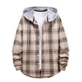 thumbnail image 1 of Men's Long Sleeve Hoodie Plaid Classic Button Up Flannel Shirt Jacket with Hood Casual Drawstring Hooded Sweatshirts (L, Khaki), 1 of 3