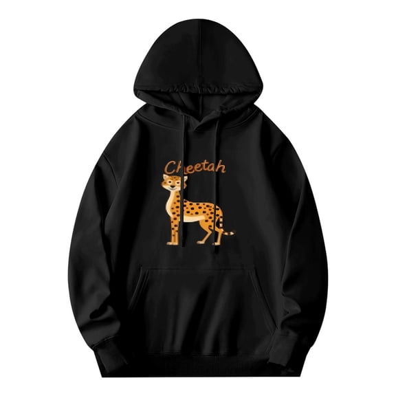 Men's Long Sleeve Hoodie Pullover Sweatshirt with Cartoon Design Front Pocket Relaxed Fit Drawstrings - Stylish & Comfortable