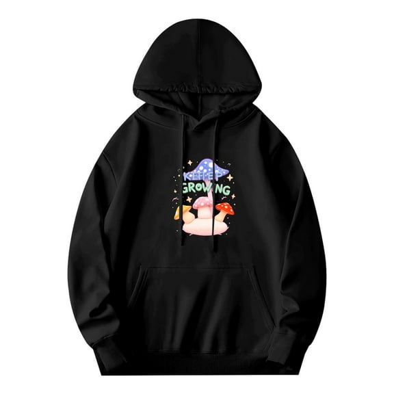 Men's Long Sleeve Hoodie Pullover Sweatshirt with Colorful Mushroom Design Front Pocket and Relaxed Fit - ' GROWING ' Graphic