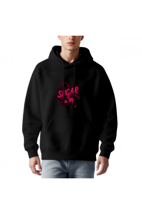 Men's Long Sleeve Hoodie Pullover Sweatshirt with Front Pocket Bold ' SUGAR ' Graphic Design in Pink & Red Relaxed Fit Stylish Stars & Dots