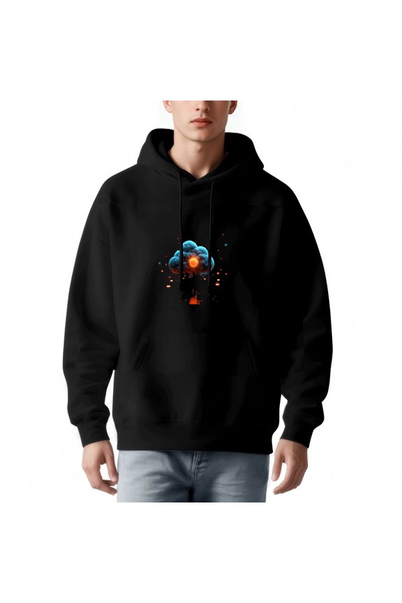 Men's Long Sleeve Hoodie Pullover Sweatshirt with Front Pocket Cloud Design & Glowing Sun Relaxed Fit Casual Style