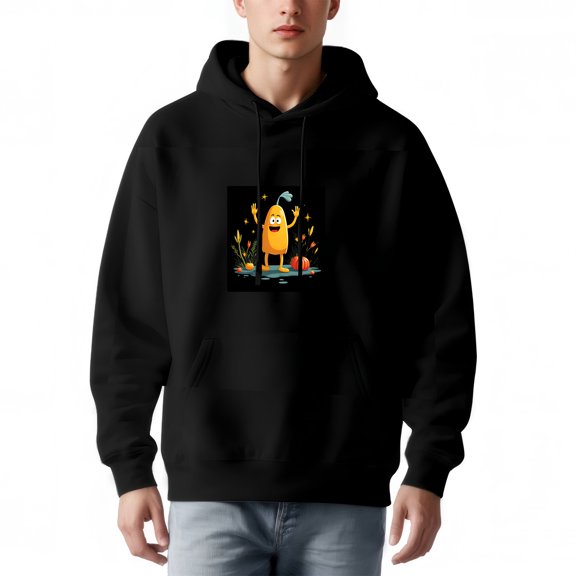 Men's Long Sleeve Hoodie Pullover Sweatshirt with Front Pocket Colorful Cartoon Character Surrounded by Pumpkins & Stars