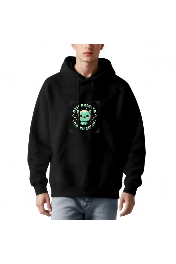 Men's Long Sleeve Hoodie Pullover Sweatshirt with Front Pocket Colorful Cartoon Graphic & Lightning Bolts Relaxed Fit