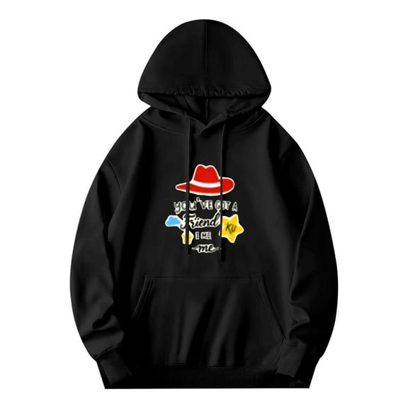 Men's Long Sleeve Hoodie Pullover Sweatshirt with Front Pocket Featuring Colorful ' You Are My Friend ' & ' I Love You ' Design