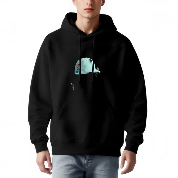 Men's Long Sleeve Hoodie Pullover Sweatshirt with Front Pocket Light Blue Helmet Graphic & Torch Illustration