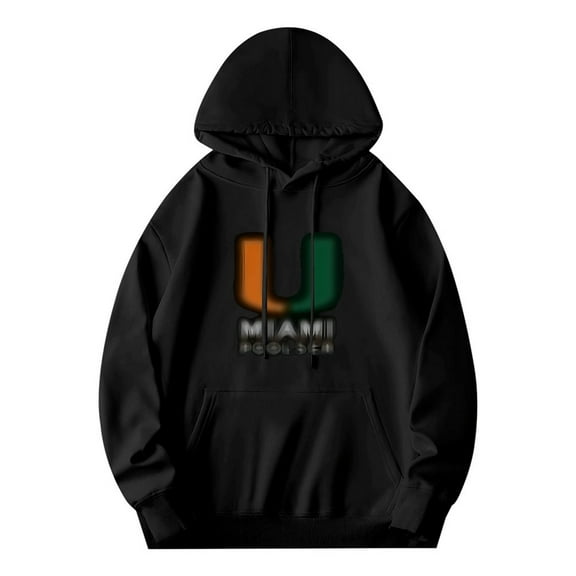 Men's Long Sleeve Hoodie Pullover Sweatshirt with Front Pocket Relaxed Fit Orange & Green ' U MIAMI FOOLS ' Design