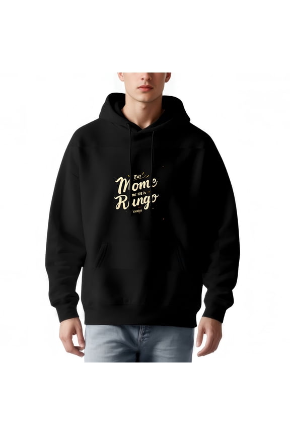 Men's Long Sleeve Hoodie Pullover Sweatshirt with Front Pocket Stylish ' Für Mome und meh in Rungo ' Design Relaxed Fit Drawstrings