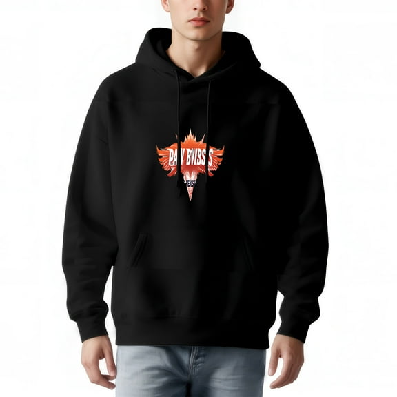 Men's Long Sleeve Hoodie Pullover Sweatshirt with Pockets - Bold ' D W MUSIC ' Graphic Flames & Ice Cream Design