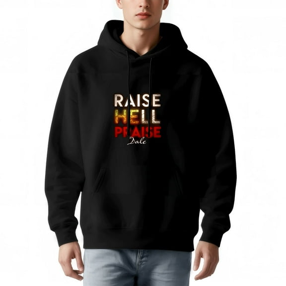 Men's Long Sleeve Hoodie Pullover Sweatshirt with Pockets - Bold ' RAISE HELL PRAISE 2ale ' Colorful Staggered Design