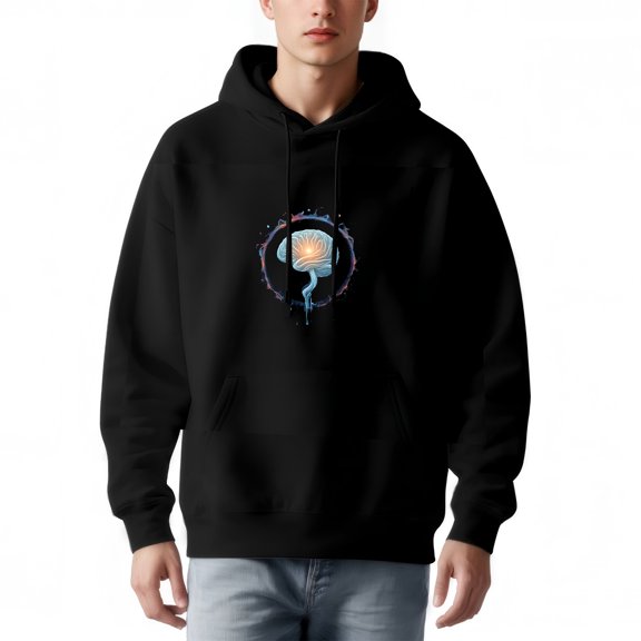 Men's Long Sleeve Hoodie Pullover Sweatshirt with Pockets Colorful Stylized Brain Graphic Relaxed Fit Drawstring Hood