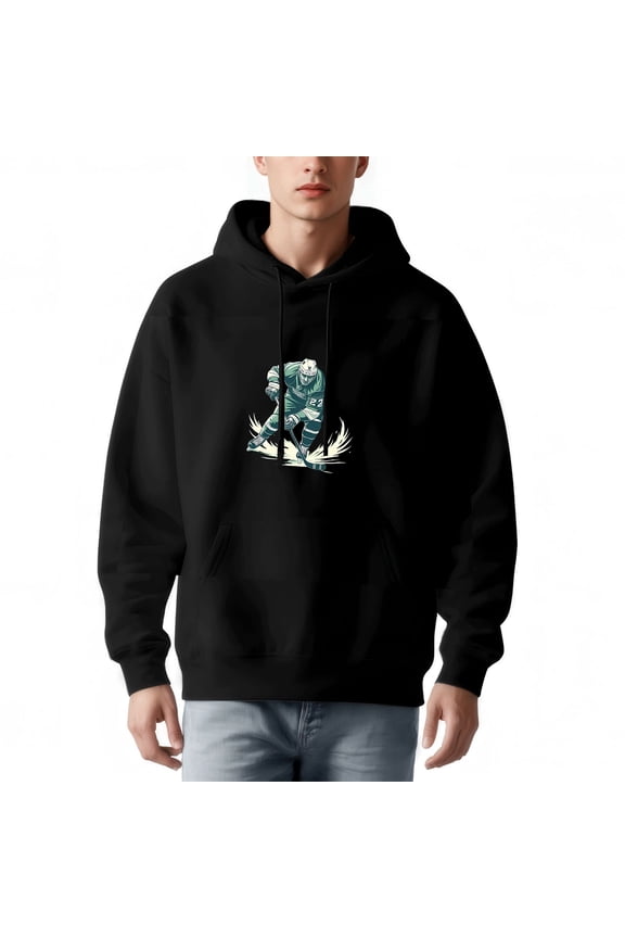 Men's Long Sleeve Hoodie Pullover Sweatshirt with Pockets - Dynamic Player Graphic Green Jersey # 12 Stylish Wing Design