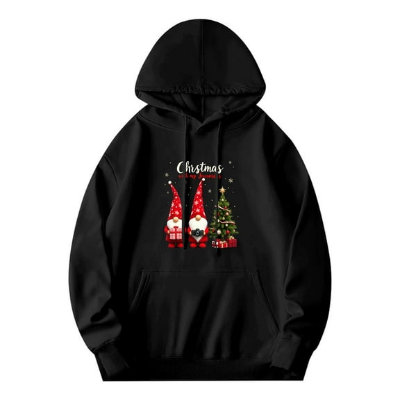 Men's Long Sleeve Hoodie Pullover Sweatshirt with Pockets - Festive Design Christmas Tree & ' Merry Christmas ' Print