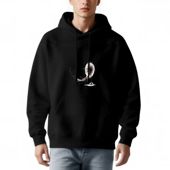 Men's Long Sleeve Hoodie Pullover Sweatshirt with Pockets - Fluffy Cloud & Branch Graphic Design Soft Relaxed Fit