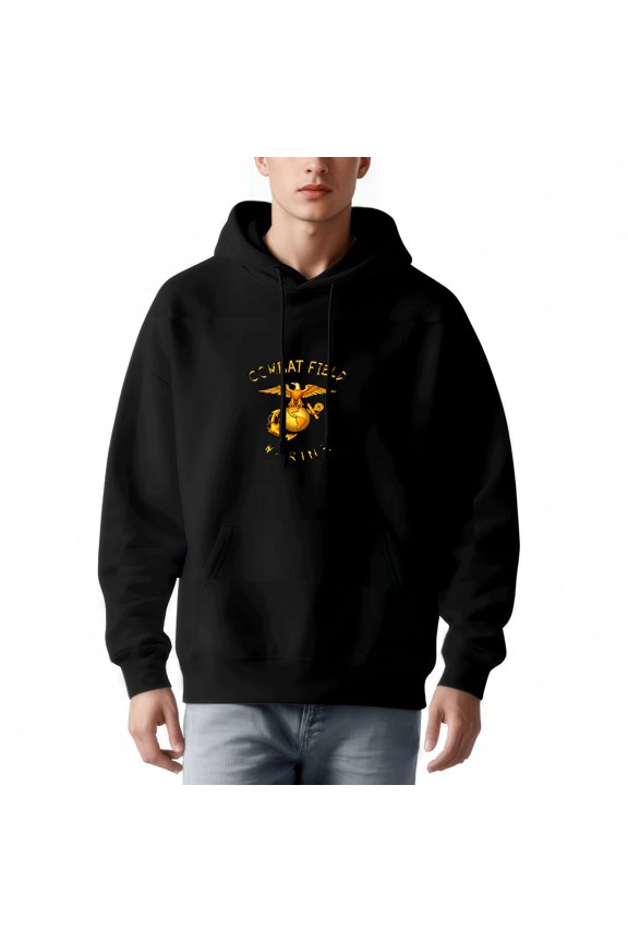 Men's Long Sleeve Hoodie Pullover Sweatshirt with Pockets Golden Globe & Wings Design ' FLAGS '