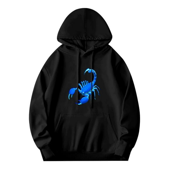 Men's Long Sleeve Hoodie Pullover Sweatshirt with Pockets - Stylish Black Hoodie featuring Vibrant Blue Design