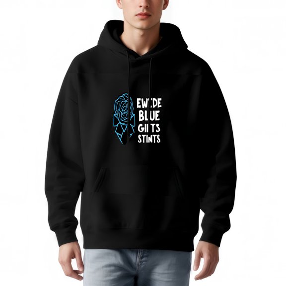 Men's Long Sleeve Hoodie Pullover Sweatshirt with Pockets Stylish Blue Rose Graphic & ' E WIDE BLUE GIFTS ST NTS ' Design