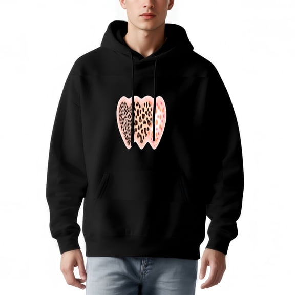 Men's Long Sleeve Hoodie Pullover Sweatshirt with Pockets - Stylish Print & Heart Graphic Design Unique Patterns