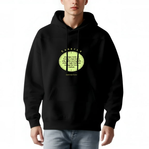 Men's Long Sleeve Hoodie Pullover Sweatshirt with Pockets featuring vibrant yellow and green circular ' COMETS ' design