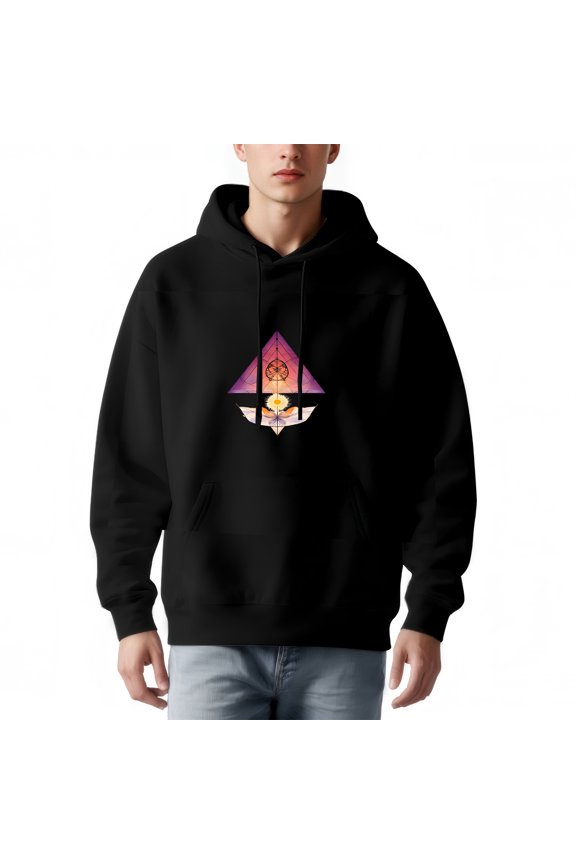 Men's Long Sleeve Hoodie Pullover with Pockets - Colorful Nested Triangle & Flower Design Relaxed Fit Stylish & Comfortable